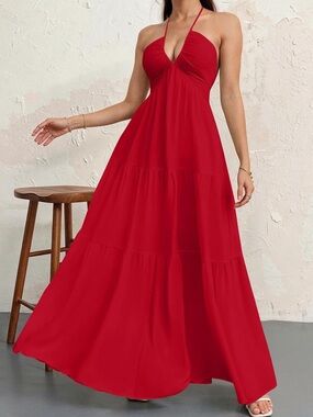 Red Halter Maxi Dress - Elegant Summer Evening Dress